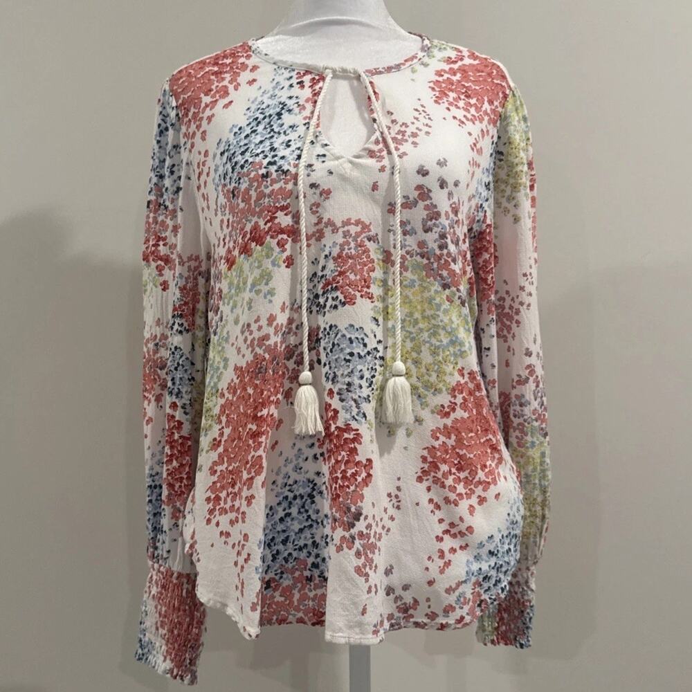 Lucky Brand Women’s M Boho Top Floral Long Sleeve Hippie Peasant Blouse